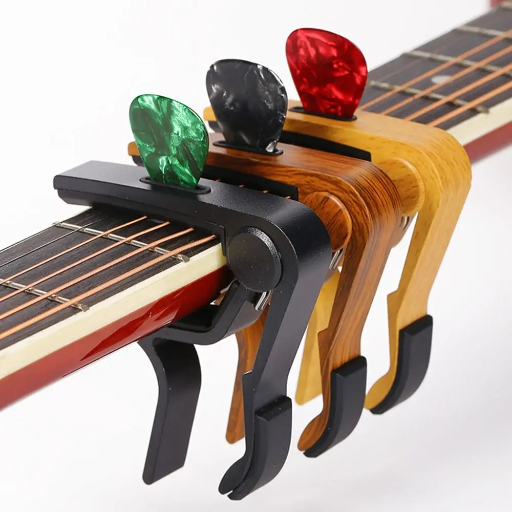 Rose Wood Grain Guitar Capo Stable Rubber Padded Aluminum Alloy Guitar Pick Holder Smooth Quick Release Key Trigger