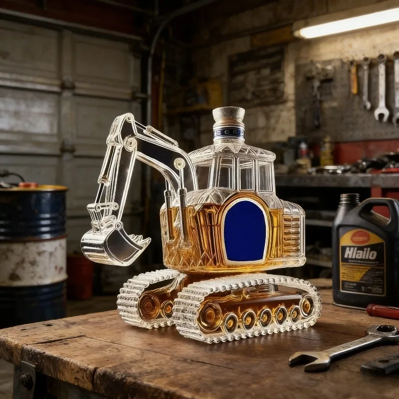

Novelty Excavator Shape Whiskey Decanter, Crystal Glass Liquor Bottle with Track Design, Perfect Gift for Construction & Heavy