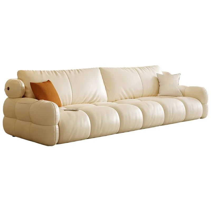 

Marshmallow Puff Sofa French Cream Style Living Room Modern Simple Leather