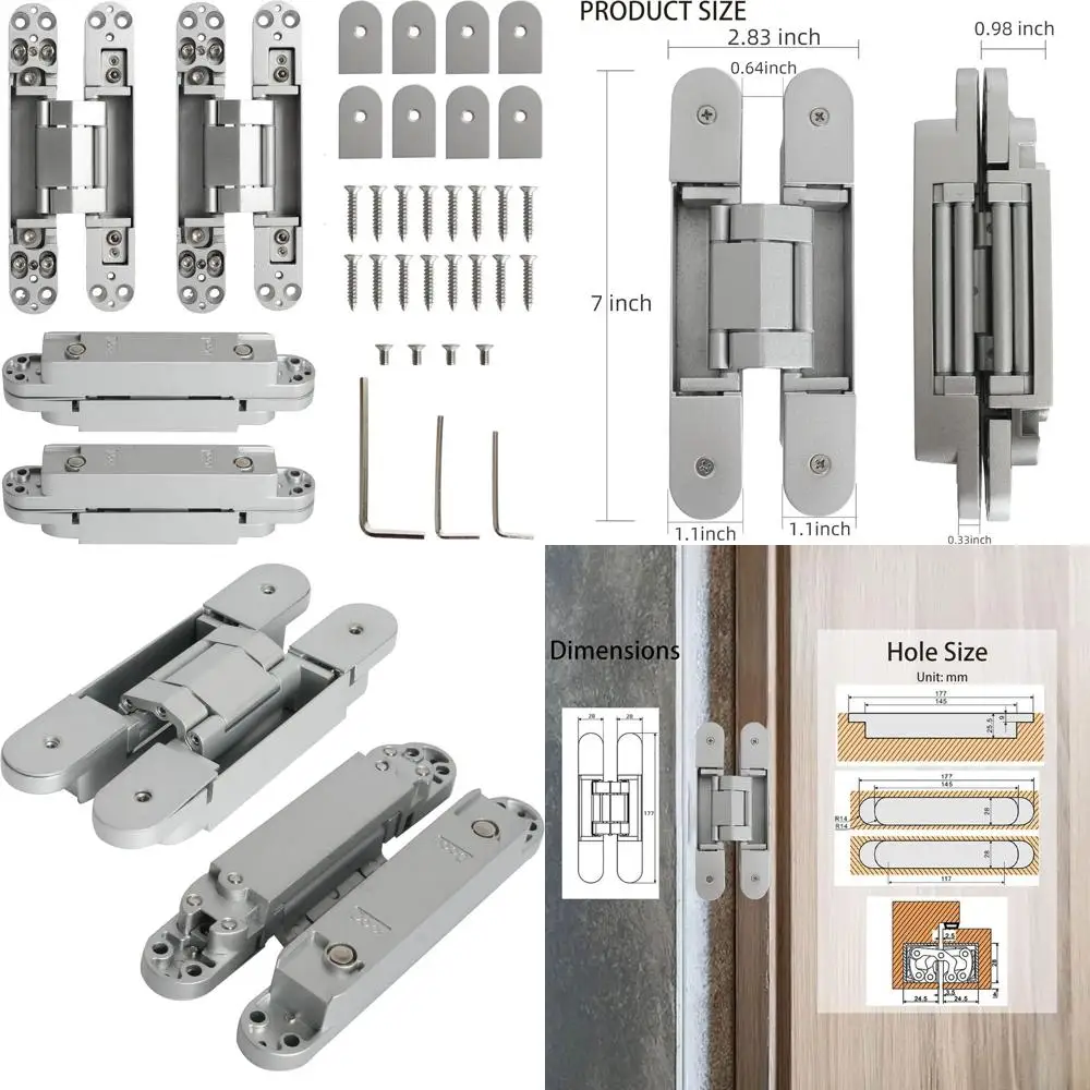 

7-дюймовые скрытые дверные петли серебристого цвета - усиленные, из цинкового сплава, 180° ° Невидимый, регулируемый в 3 направлениях