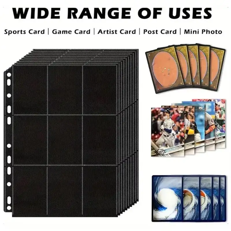 30Pcs Black 9-Pocket Trading Card Binder Pages Storage Wallet - Double-Sided Side-Loading Pockets For Game Cards