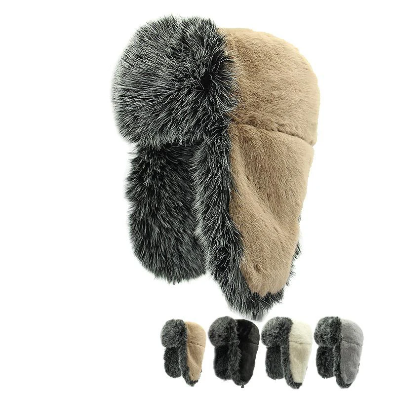 Bomber Hat Polyester Earflap Unisex Winter Beanie with Faux Fur Windproof Warmth and Plush Design Ideal for Fall and Winter