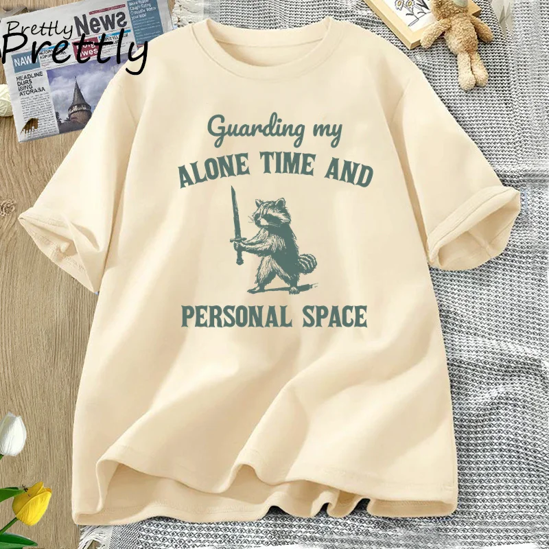 Guarding My Alone Time and Personal Space Graphic T Shirts Funny Trash Panda Cotton Opossum T-shirt Unisex Tshirt Streetwear Top