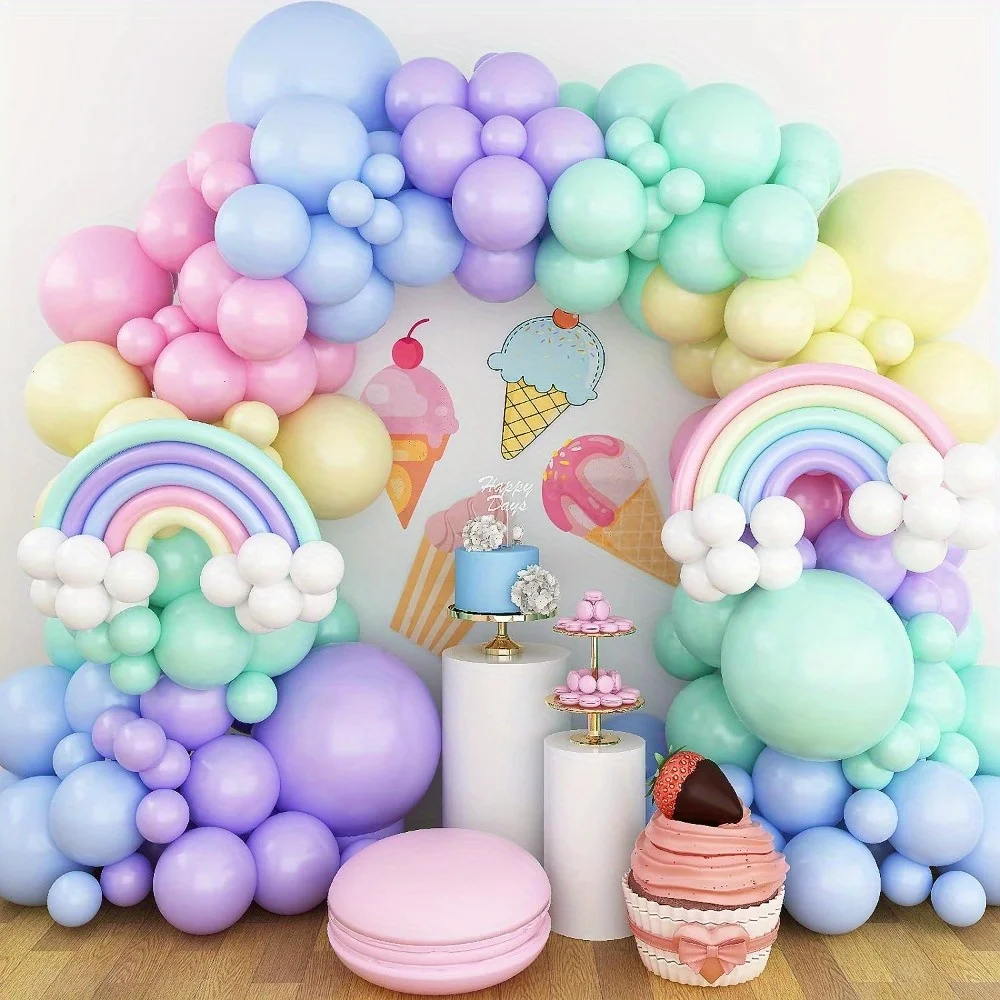 141PCS Rainbow Unicorn Balloon Wreath Set with Colorful Candy Macaron Balloons for Wedding, Birthday, and Party Decoration