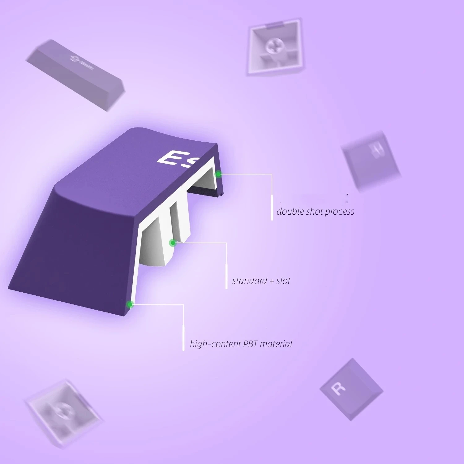 PBT Double Shot Gradiente Key Caps, cereja Perfil Keycap, roxo, verde, marrom, 132 chaves Set