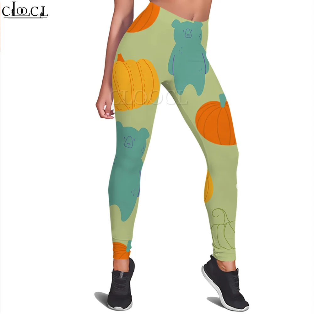 CLOOCL Sports Women Legging Yoga Pants 3D Legging Women High Waist Trousers Halloween Pumpkin Bear Cartoon Legging