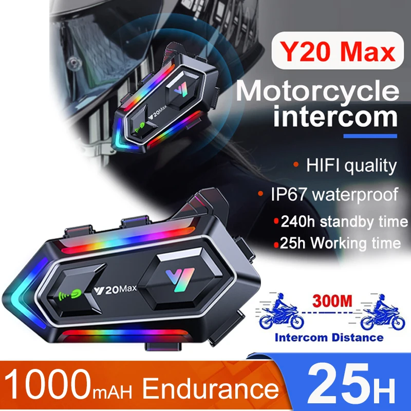 

Motorcycle Intercom Helmet Headset 300m Wireless Interphone 1000mah Battery Waterproof Bluetooth 5.3 Earphone Handsfree Call