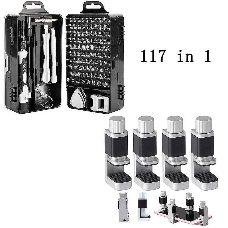 Adjustable Screen Clip Clip for Mobile Phones and Tablets, 117 in 1 Precision Screwdriver Set, Electronic Repair Kit