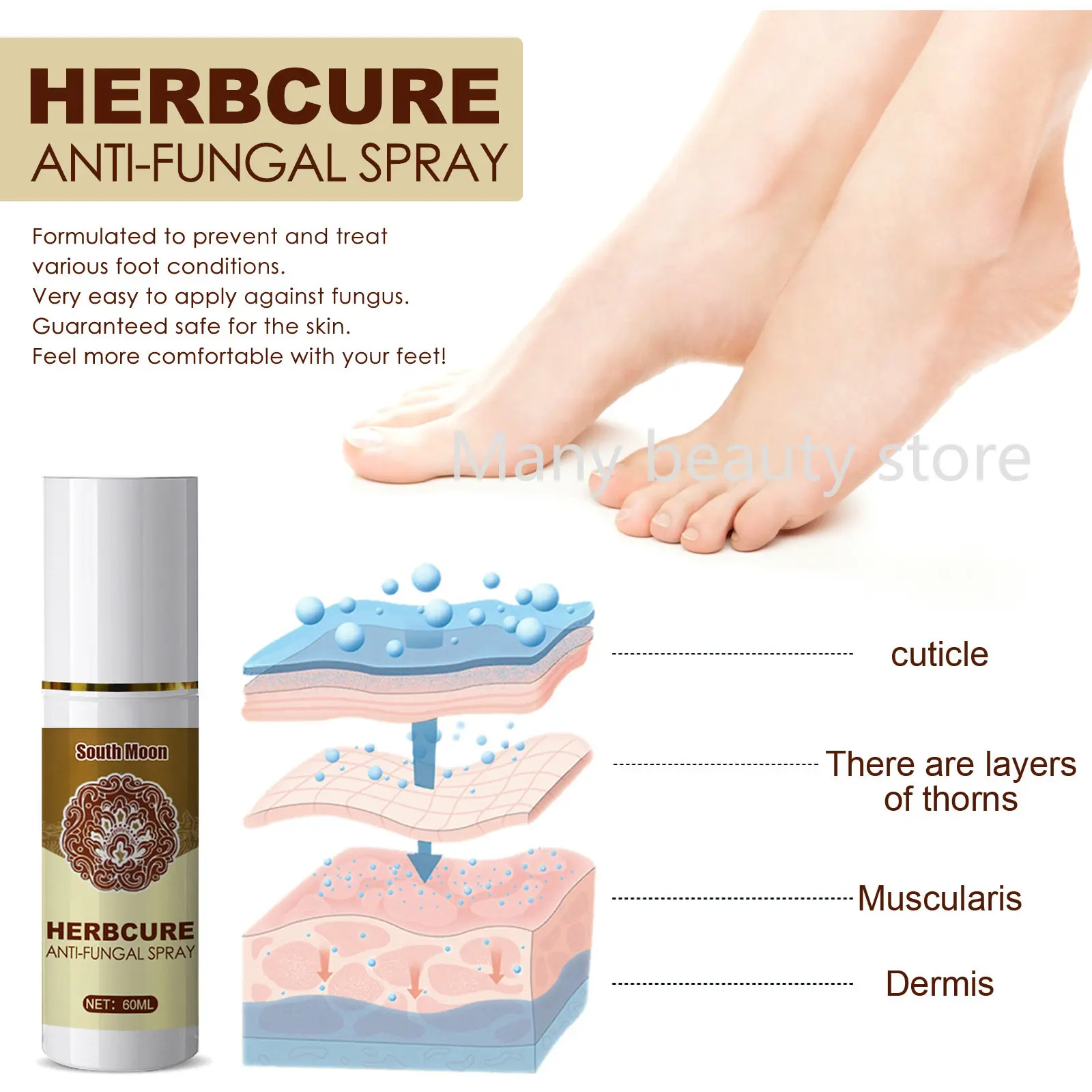 Herbal Foot Spray 60ml Foot Odor Foot Sweat Care Spray Foot Dehumidifying Spray Foot Skin Care Product