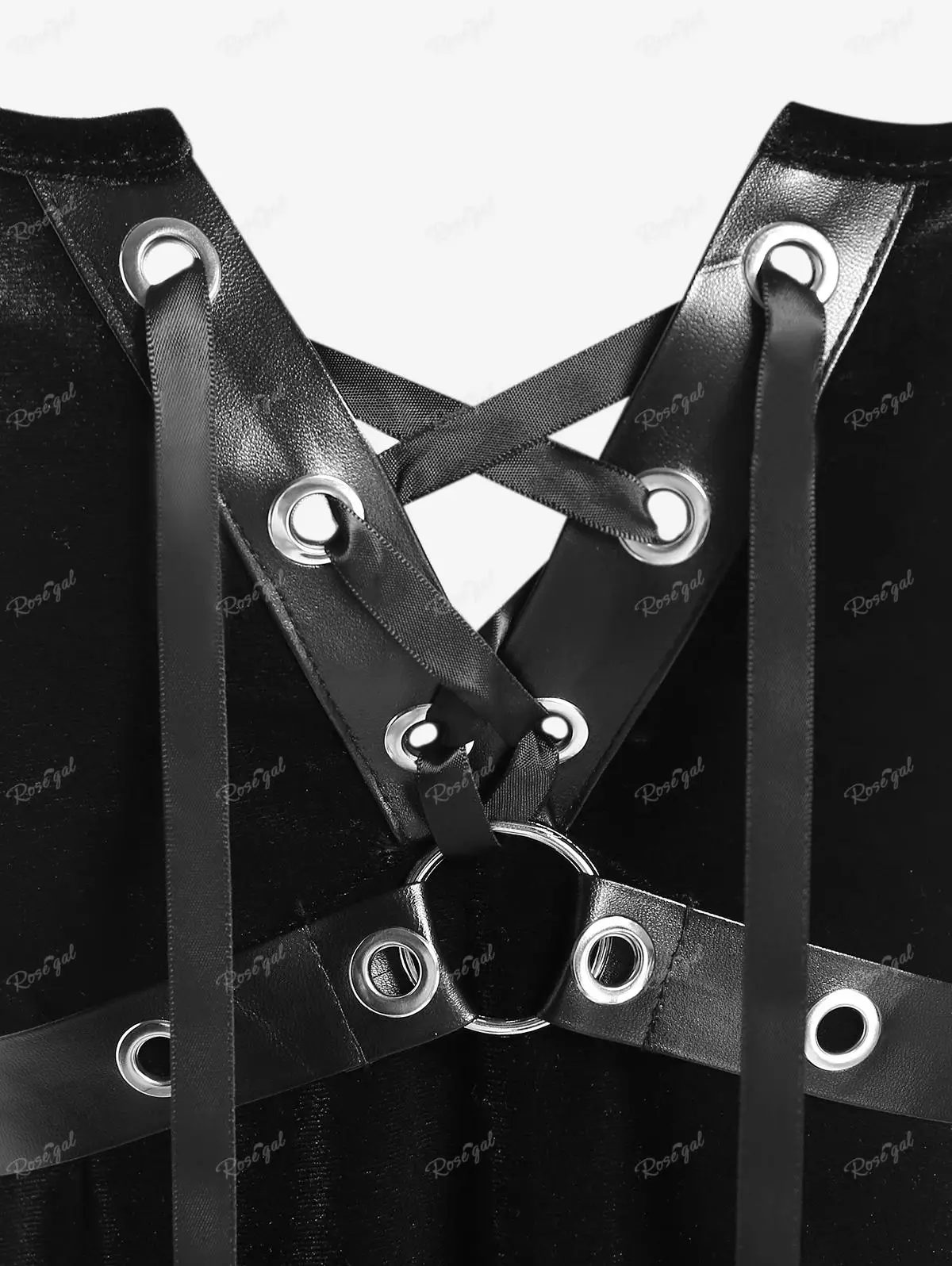 ROSEGAL ゴシック レースアップ グロメット ハイロー ベルベット ミディ ドレス