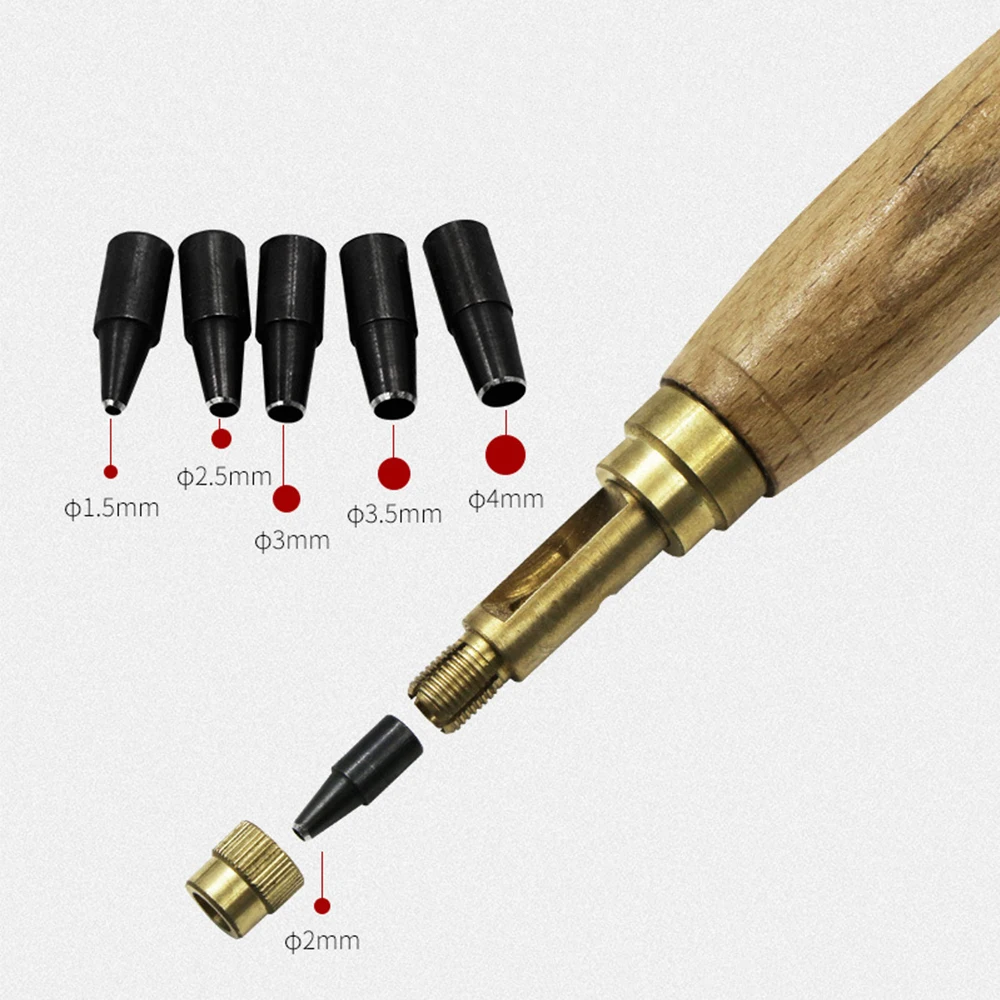 Hole Punch Screw Removable Book Drill Auto With 6 Size Tip 1.5-4mm Automatic Belts Screw Punch Leather Tools