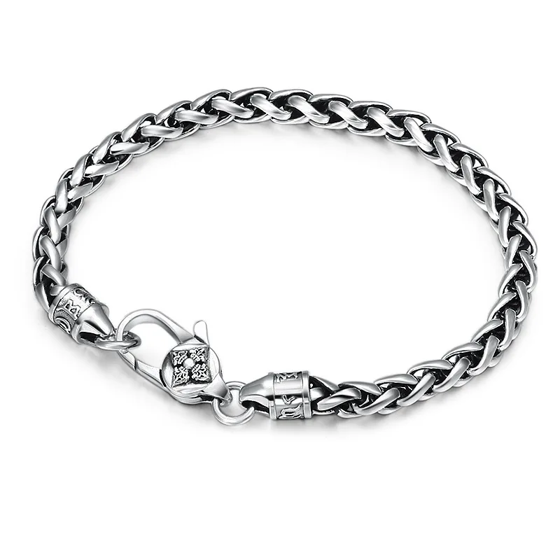 s925 sterling silver jewelry accessories fashion popular Thai silver Vajra six words mantra hemp rope men's bracelet