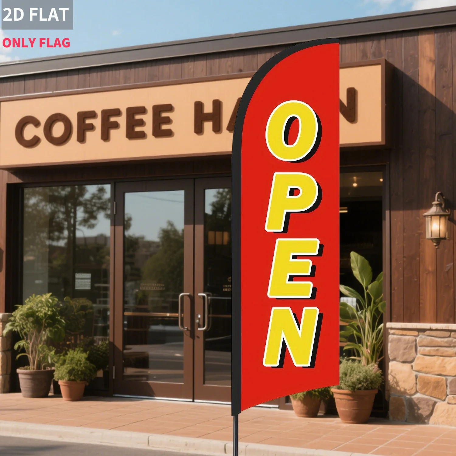 

2d flat Red Open Feather Flag, Polyester Single-sided Flag Banner, Good for Store Outdoor Advertising Sign as Business Entryway