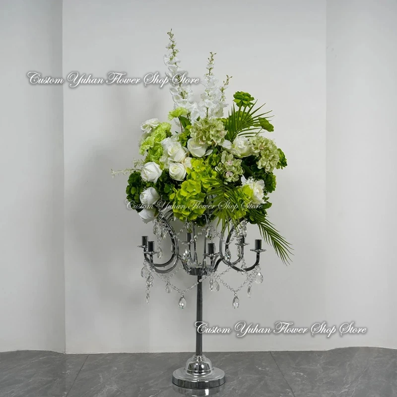 الأخضر الأبيض الكوبية روز دلفينيوم قوس شنق تشكيلة الأزهار كرة زهرية ديكور الزفاف الطابق الأزهار صف حفلة الحدث الدعامة #4
