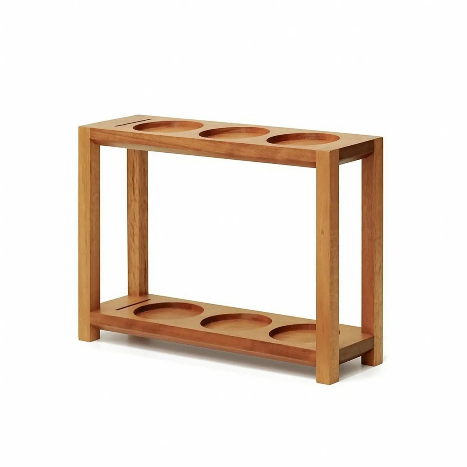 Espresso Station Organizer Rack Wood Two Tier Coffee Tool Storage with Cup Recesses and Narrow Slot for Barista Kit