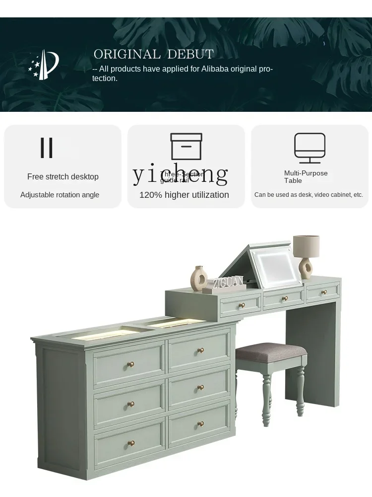 CZ Dressing Table Storage Cabinet Integrated Master Bedroom Cloakroom Jewelry Cabinet with Light Nail Table Retractable