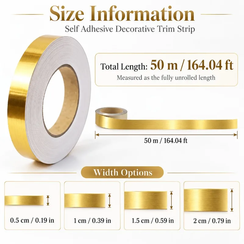 1PC 50M×0.5/1/1.5/2CM Self Adhesive PVC Caulk Strip Decorative Trim Line Tile Gap Sealing Strip for Floor Wall Ceiling Decor