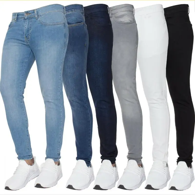 Classic Elastic Slim Fit Men's Jeans Trendy Classic Simple Design Cross-Border Stretchable mid Waist Zipper Casual Style