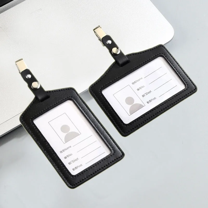 

Genuine Leather Business Credit ID Card Holder with Card Clip Staff Employee's Work Credt Card Holder Case Bags