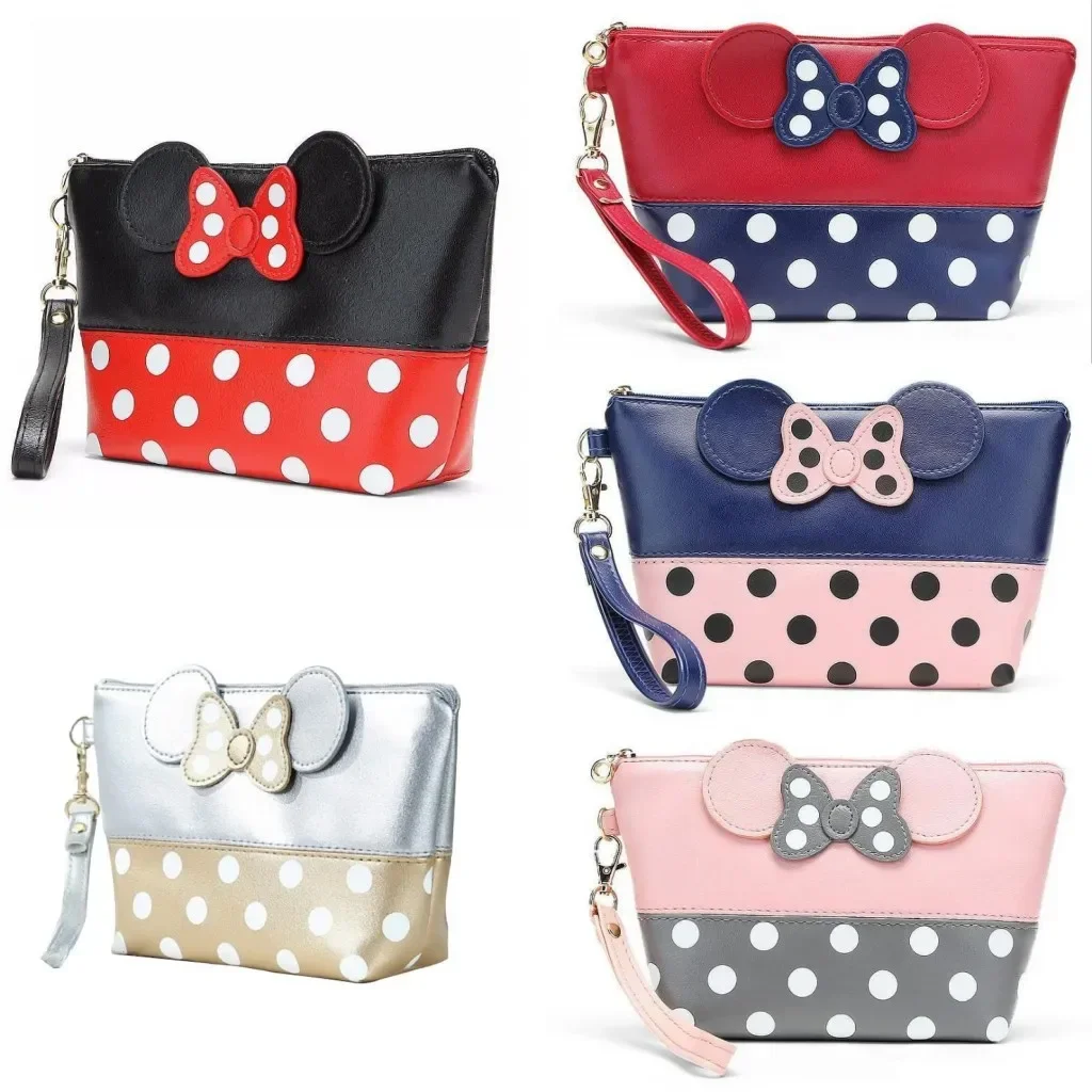 Travel Cosmetic Bag Cartoon Bow Makeup Case Women Zipper Hand Holding Make Up Handbag Organizer Storage Pouch Toiletry Wash Bags