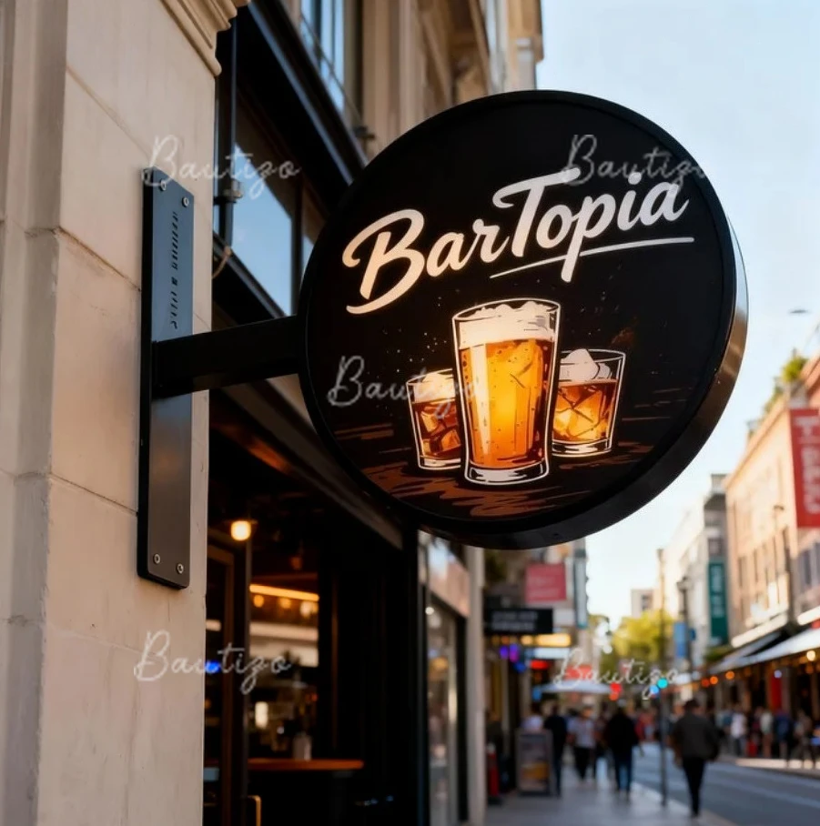 Exterior Double Sided Sign Light Box Store Front Outdoor Decoration Blade Illuminated Round Advertising Led Neon Bar Barber Shop