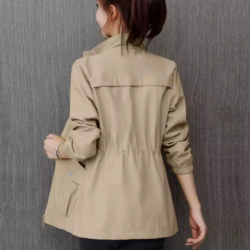 HI-FASHION Women Double Layer Windbreaker Autumn Casual Slim Coat Fashion Plus Size 4Xl Stand-Up Collar Ladies Jacket