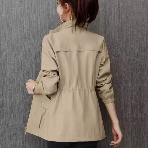 Imagen 2 del producto HI-FASHION cortavientos de doble capa para mujer, abrigo ajustado informal de otoño, chaqueta de mujer con cuello levantado de talla grande 4Xl a la moda