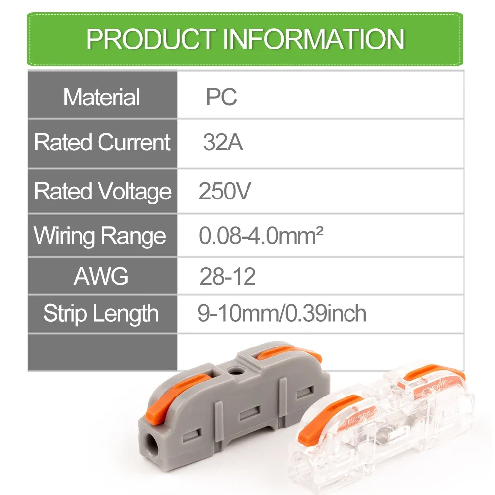 34/50pcs Lever Wire Connector For Quick Connection 28-12 AWG 1-to-1 In-line Wire Connector Compact Splice Insulated Terminal