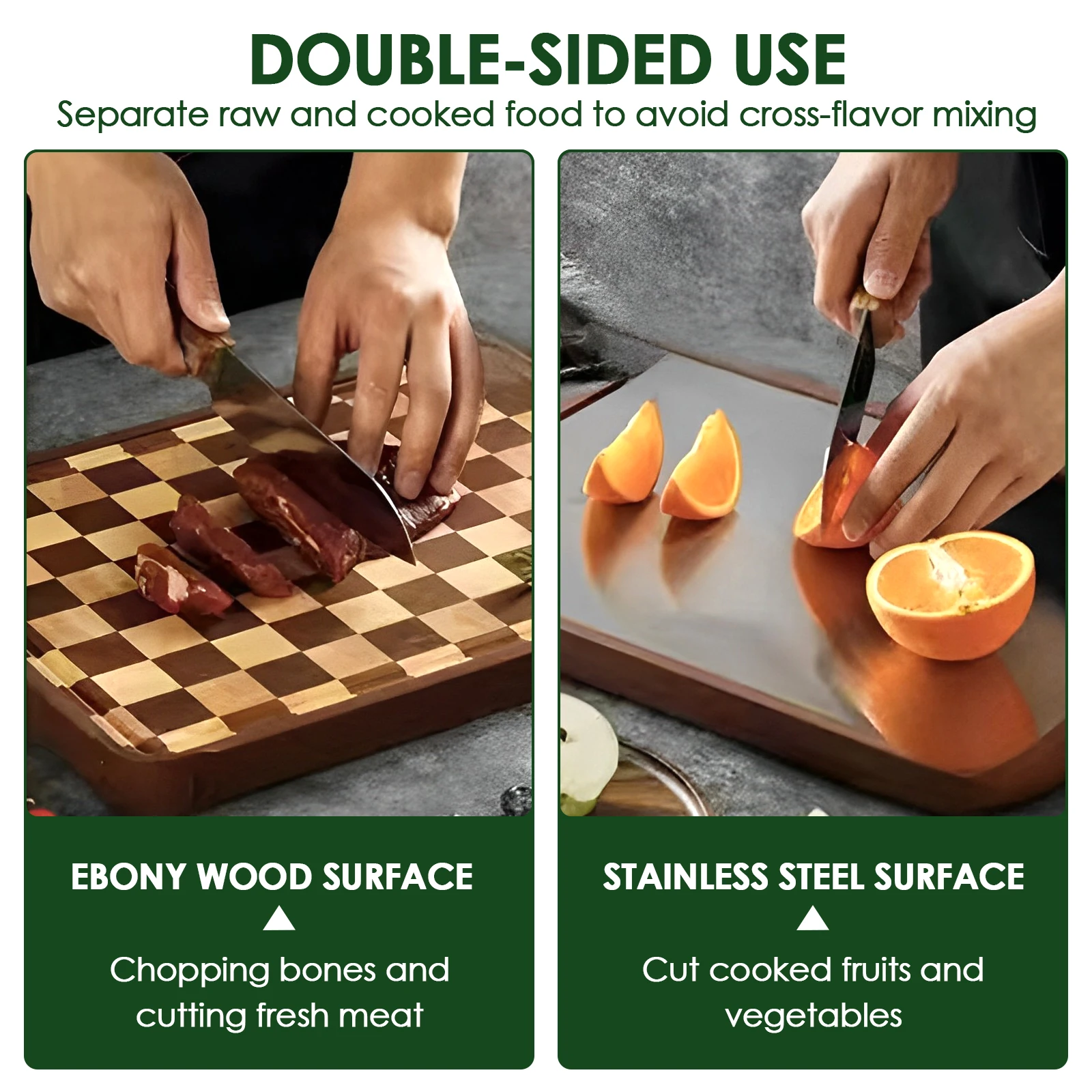 Wood Cutting Board Sturdy Wood Chopping Board Cutting Board with Handle Double Sided Cutting Board Easy to Hang Separate Raw and