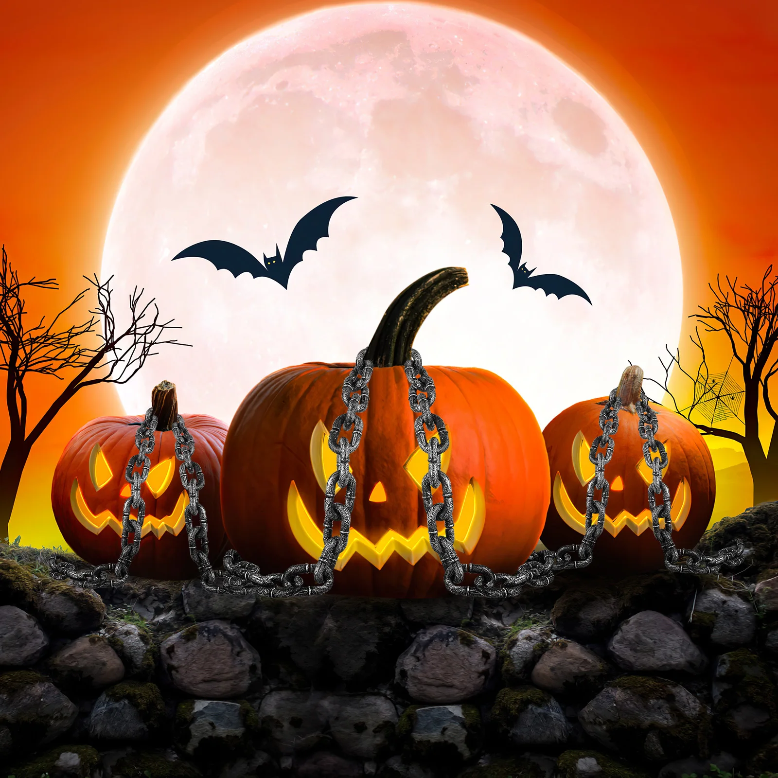 

BCOATH Realistic Metal Chain Decor for Halloween Party Home Layout Fetter Prop 2pcs