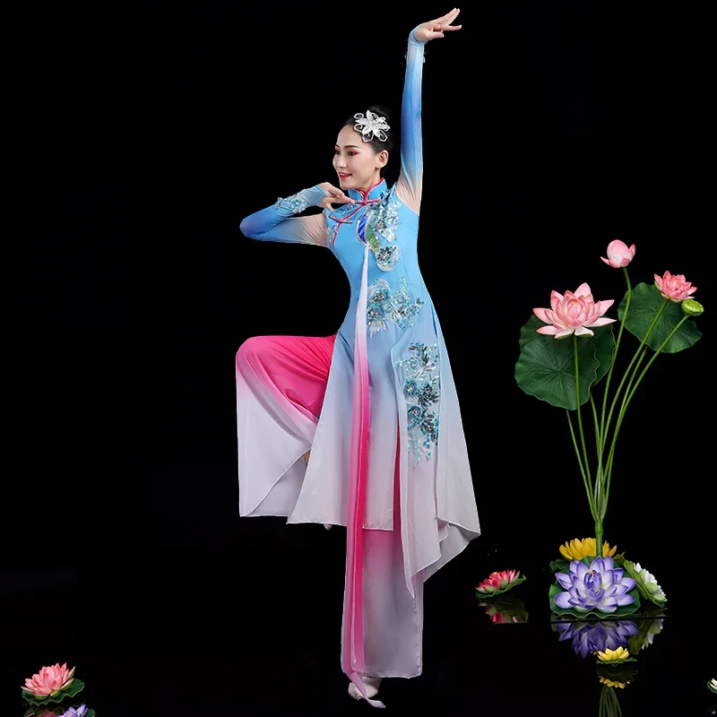 Estilo chinês yangko trajes, dança fã set, trajes de dança étnica