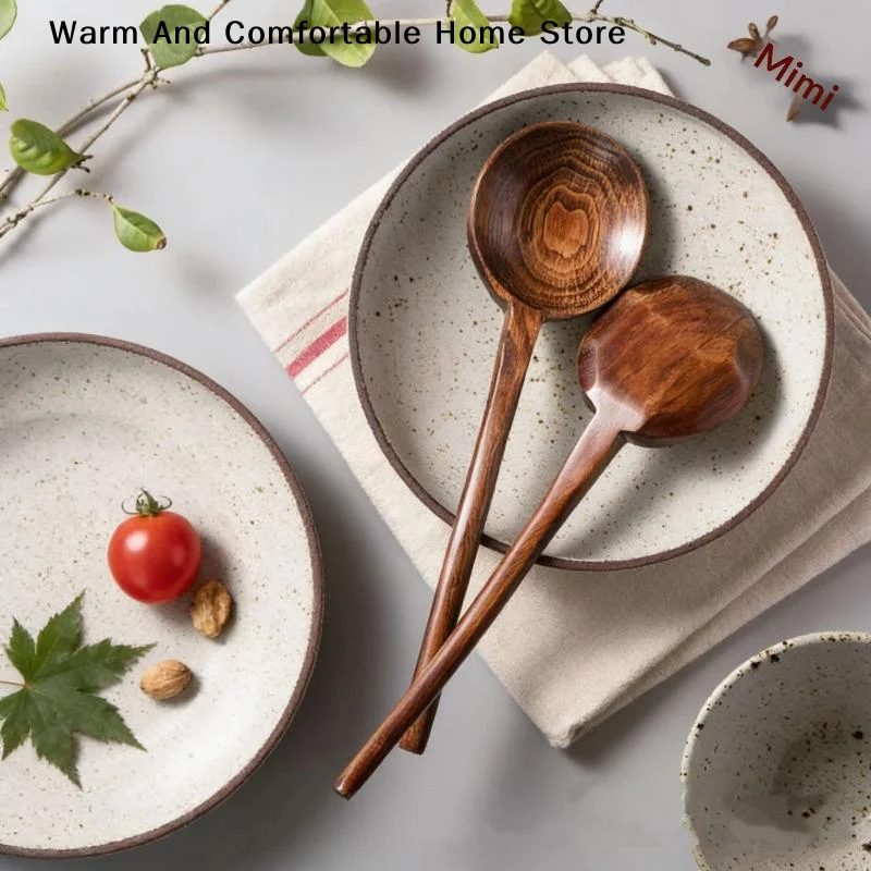 1Pcs Long Handle Ramen Wooden Spoon Home Large Soup Small Japanese Kitchen Cooking Tableware Soup Teaspoon Catering Tablespoons