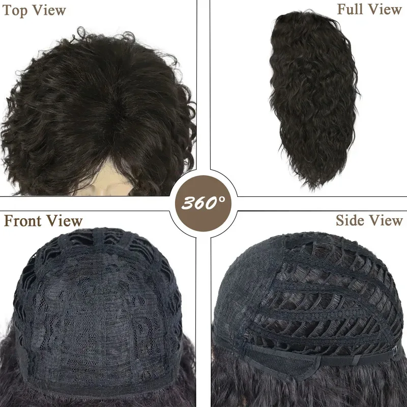 20 Inch Dark Brown Wigs Synthetic Unisex Long Wavy for Men Halloween Costume Cosplay Heavy Metal Rocker Wig Heat Resistant yi;4