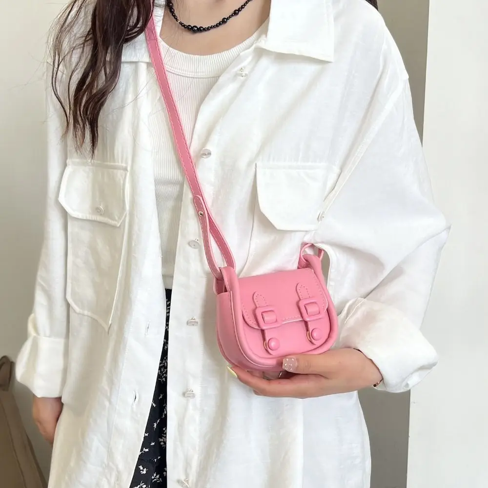 

Portable Solid Color Mini Saddle Bag Small Square Bag PU Crossbody Bag French Fashion Brand Square Shoulder Bag Girls