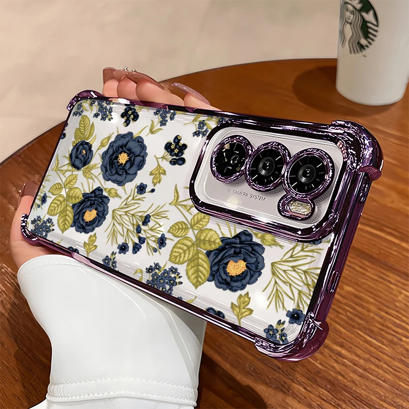 Funda de teléfono TPU con revestimiento de lujo para Infinix Spark Go 1 2 3 2024 2023 20 20C 10C 10 Pro, funda transparente de silicona a prueba de golpes con diseño de flores