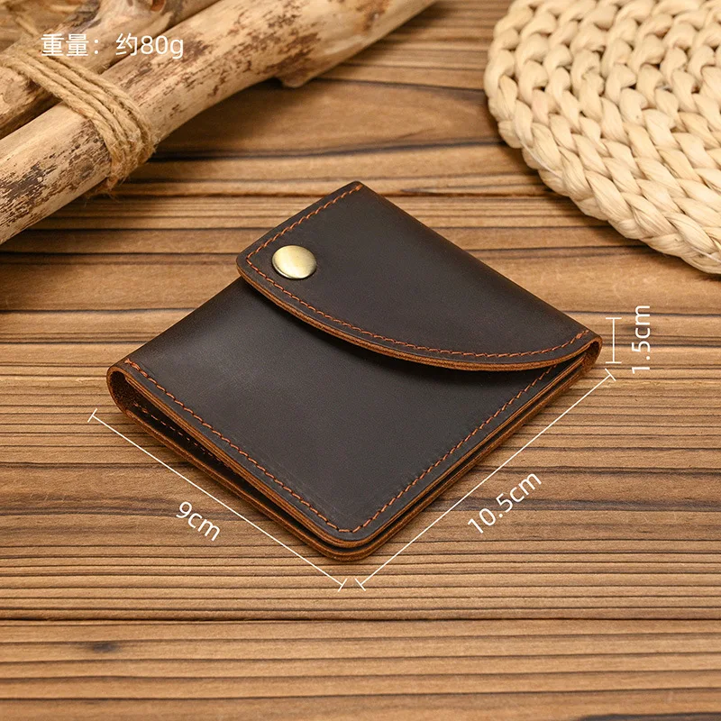 Vintage Crazy Horse Leather Men Wallet Genuine Top Layer Cowhide Short Card Holder Fashion Card Bag