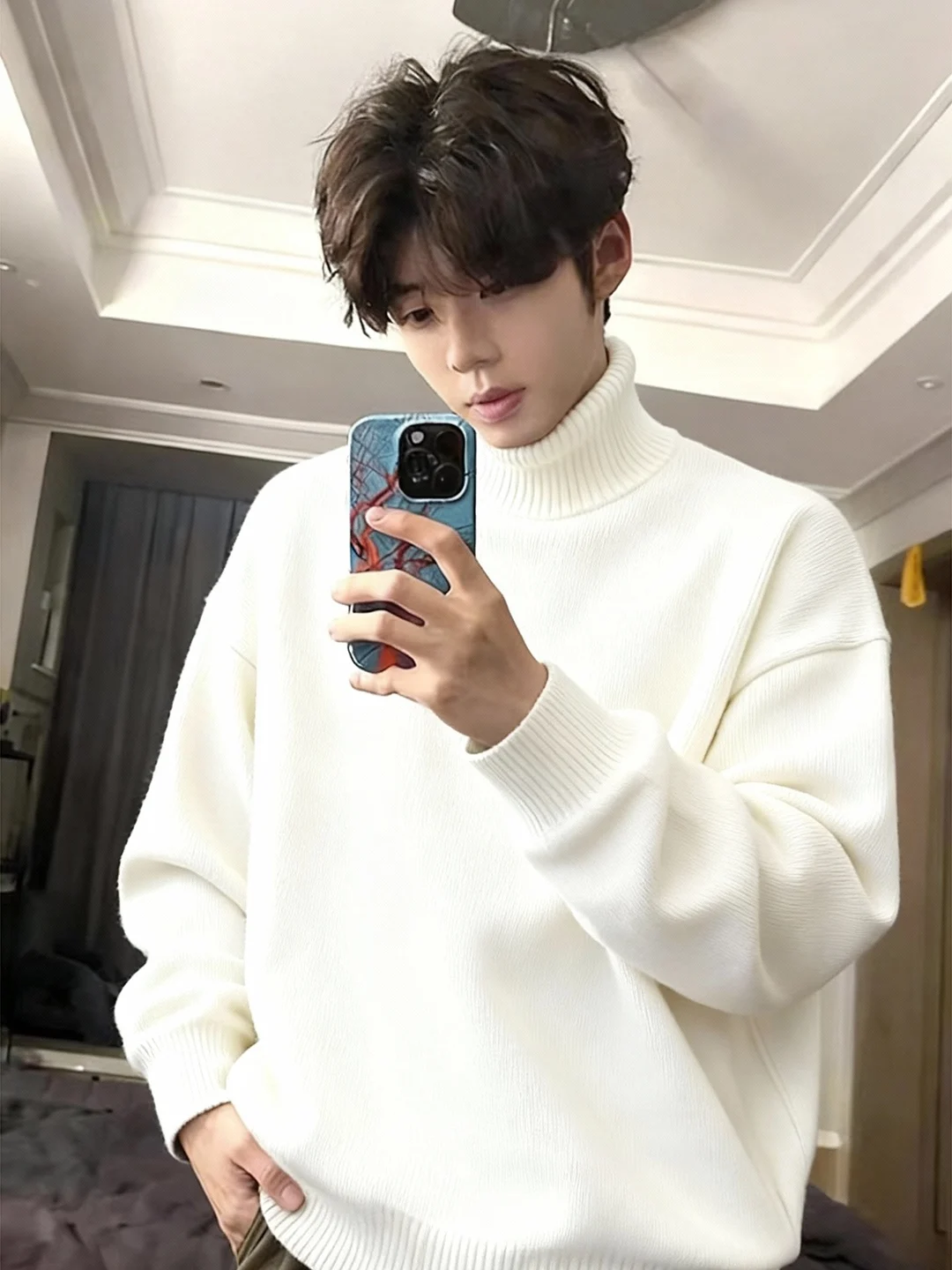 

Белый мужской свитер с высоким воротником из плотной ткани, зимний базовый слой, премиум-класс, повседневный, с длинным рукавом