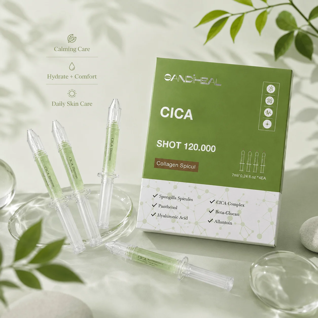 SANDIHEAL Microreedle Spicule Facial Serum 4x7ml Hyaluronic Acid Collagen PDRN Retinol CICA Vitamin C Hydrating Smooth Radiant