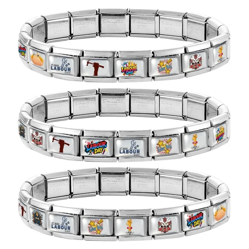 Fashion Personalized DIY Colorful Labour Day Series Italian Charm Bracelet Worker Paint Bead 9mm Bracelet Stainless Steel Jewelr