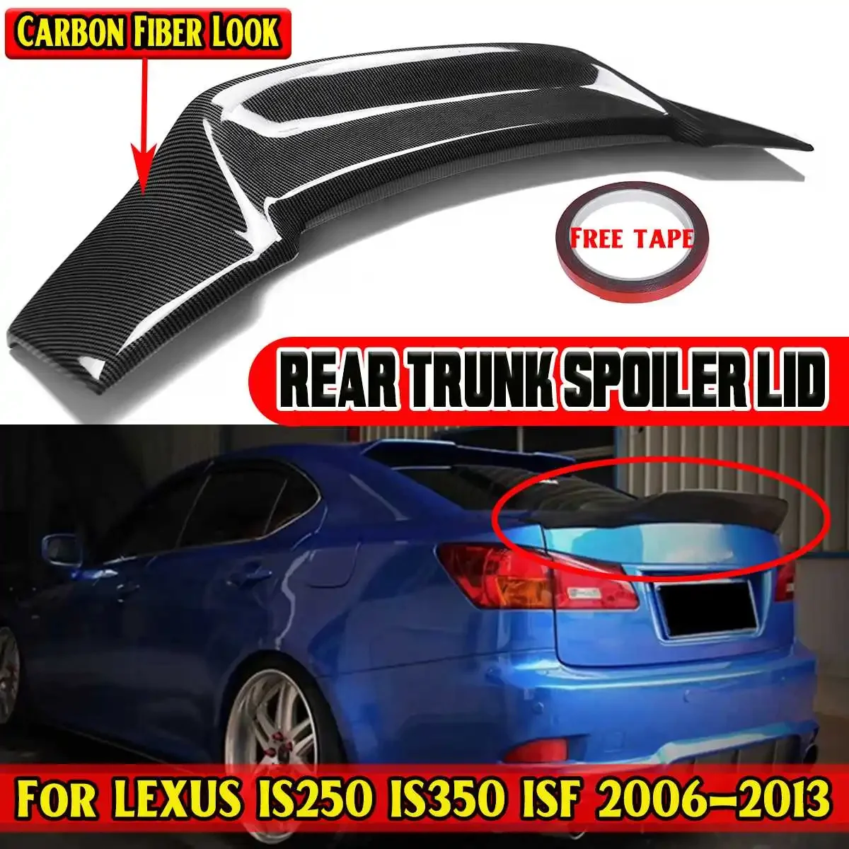 IS350 Car Rear Wing Trunk Lip For LEXUS IS250 IS350 ISF 2006-2013 RT Style Rear Wing Lip Trunk Spoiler Rear Lip Spoiler Body Kit