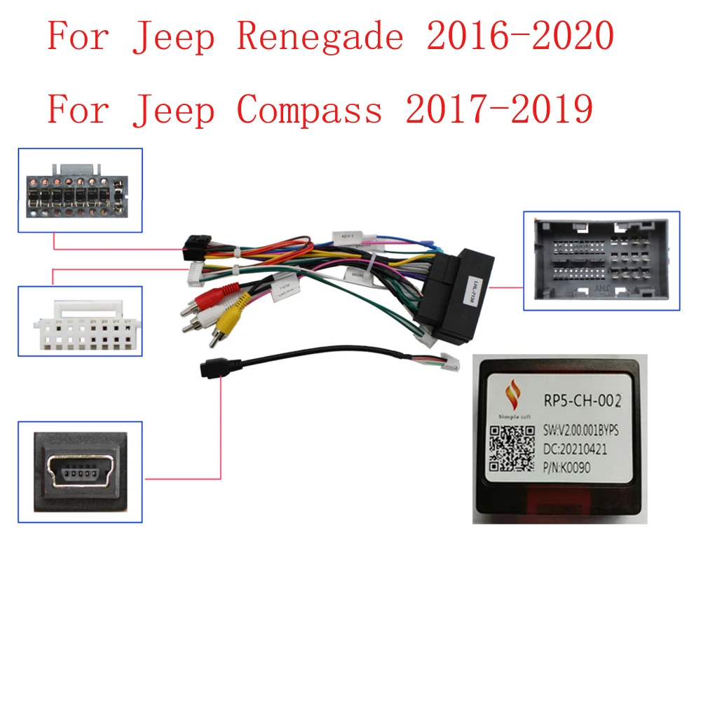 

1Set Car Audio 16PIN CD/DVD Player Power Calbe Adapter With Canbus Box For Jeep Renegade 2016-2020 Stereo Plug Wiring Harnes