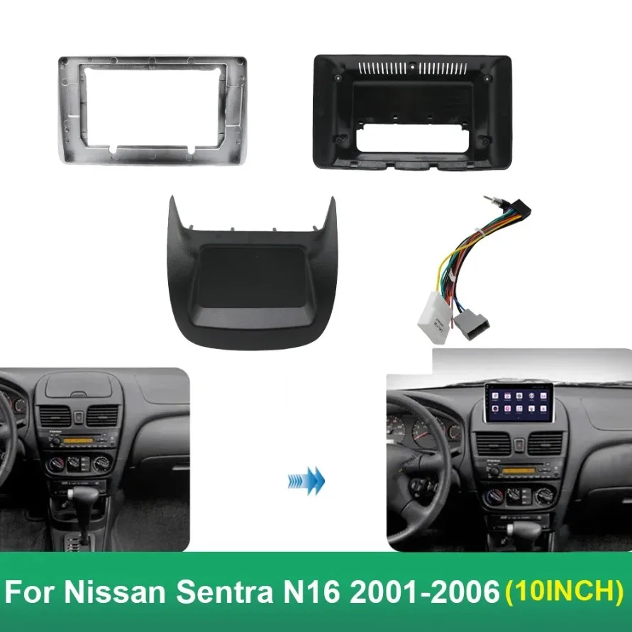 Car Radio Fascias Frame For Nissan Sentra B15 2001-2006 10 inch 2DIN Stereo Panel Harness Connector Power Cable Adapter