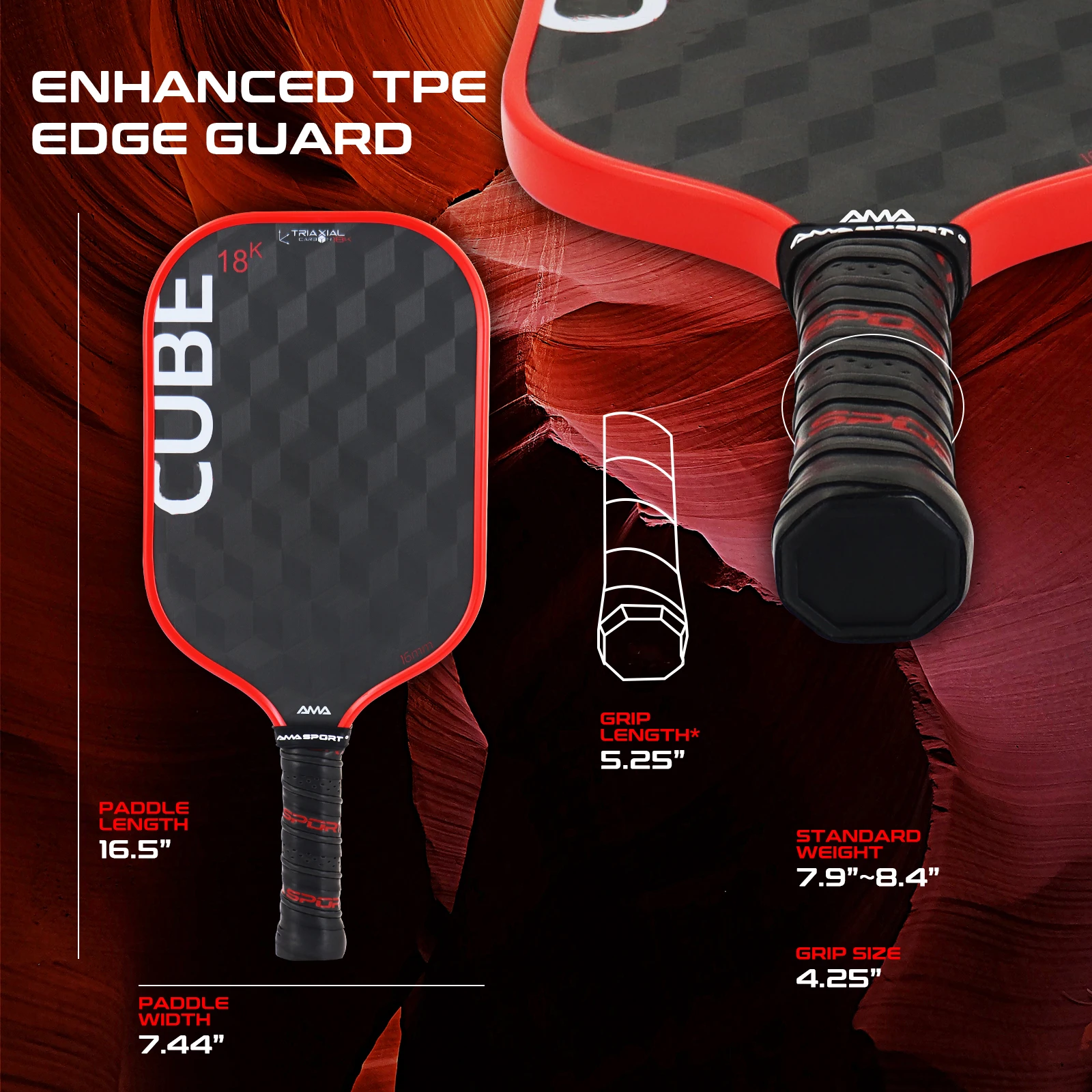 AMASPORT 18K Carbon Fiber Pickleball Racket with Cover Large Sweet Spot for Max Control Spin Ideal for Competition & Training