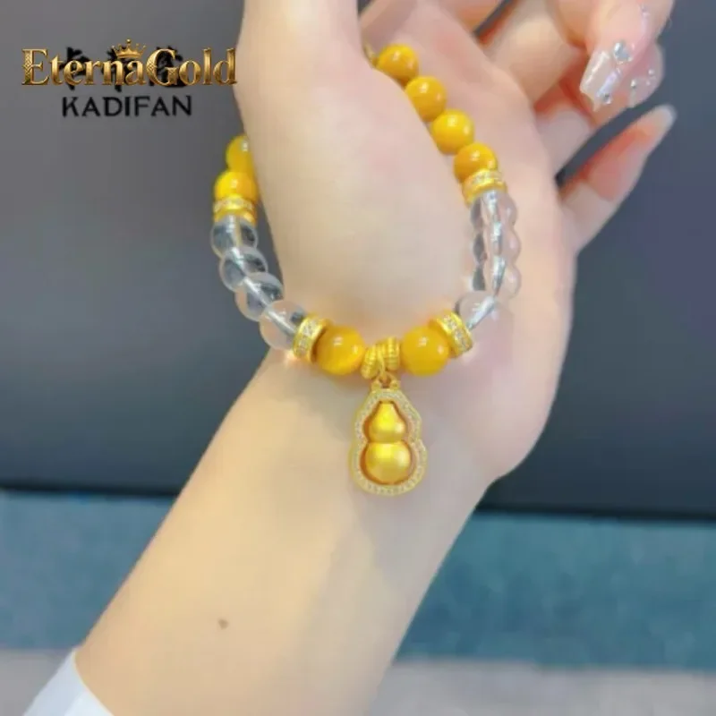 EternaGold 9999 24K real gold dot diamond rotating hoist tiger eye stone white crystal bracelet women 2024 fashion retro arts br