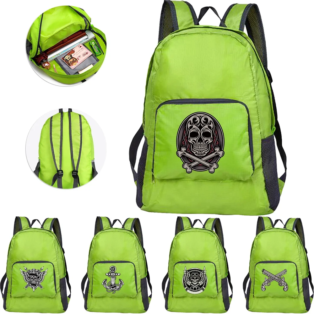 

Folding Eco-friendly Backpacks Large Capacity Mountaineering Bag Skull Printing Series Portable Leisure Men Women Sport Bags