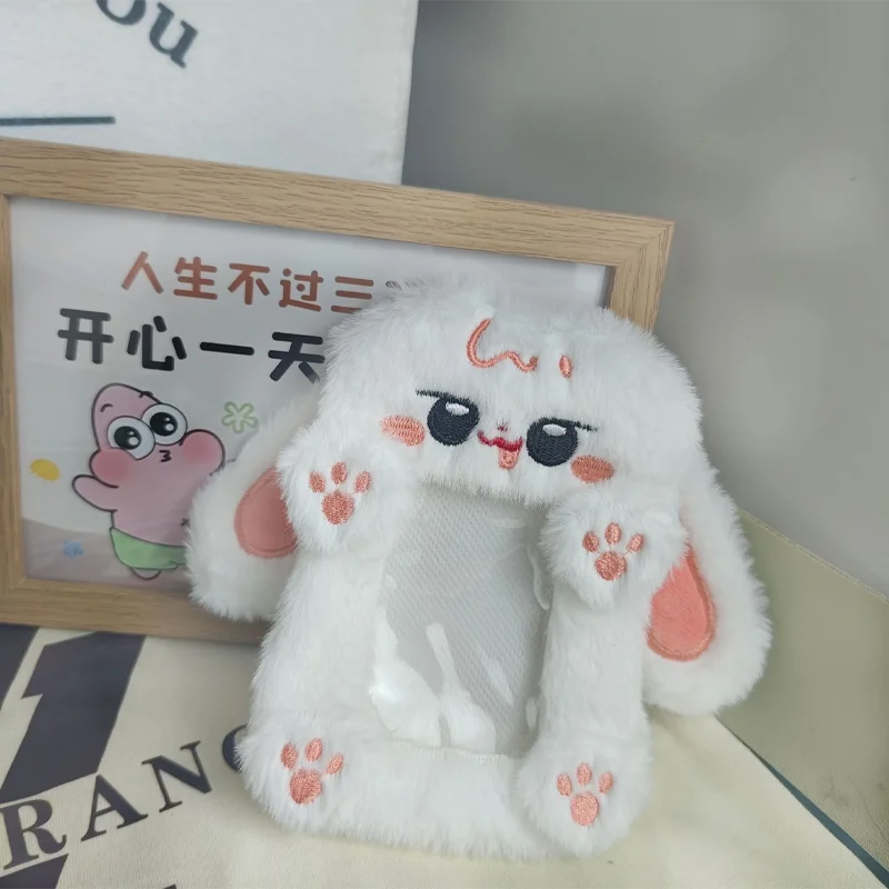 Cute Plush Rabbit With Big Ears Fox Polar Bear Side Herding Dog Campus Card Bus Card Pendant Stall Small Items Cute Pink Card