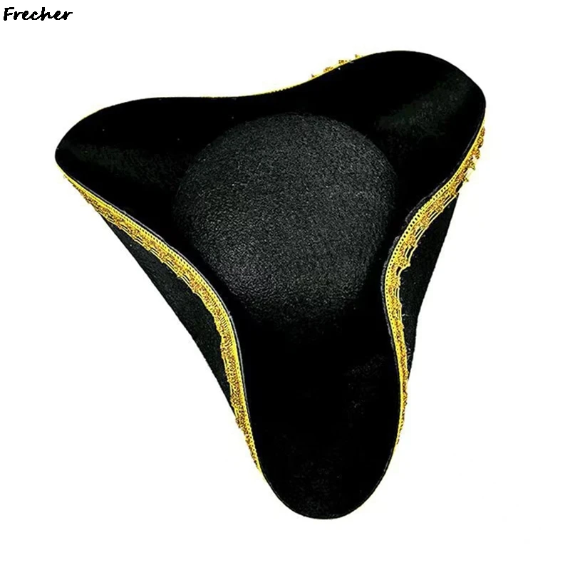 Role Play Pirate Hat Cosplay Unique Tricorn Hat Stage Captain Hats Performance Sun Caps Masquerade Party Dress Up Cap Black image 3