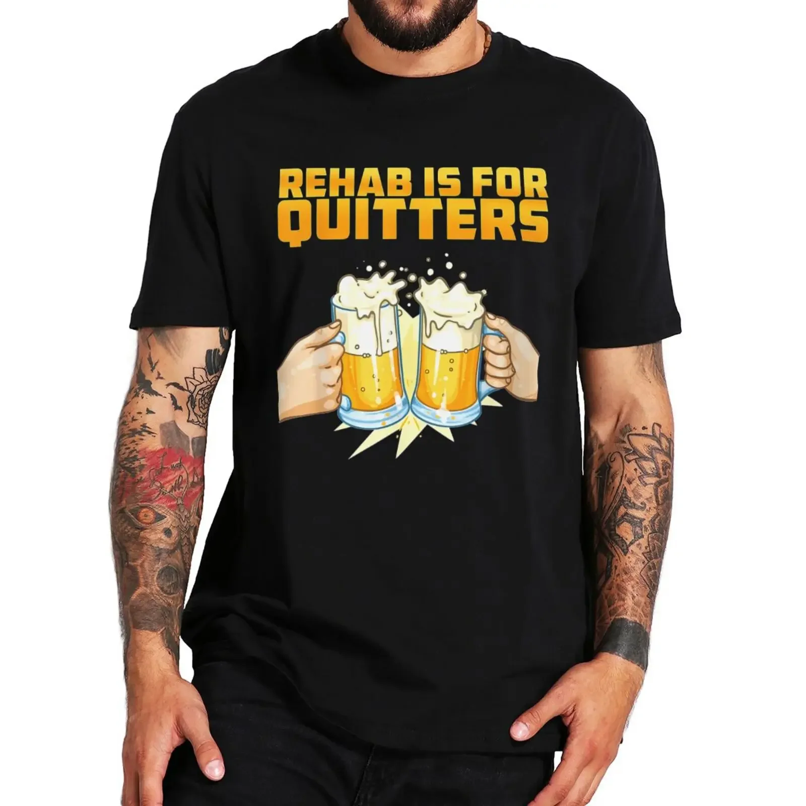 Rehab Is For Quitters T Shirt Funny Rehabilition Wine Beer Lovers Tshirts Casual 100% Cotton Unisex O-neck Tee Tops EU Size