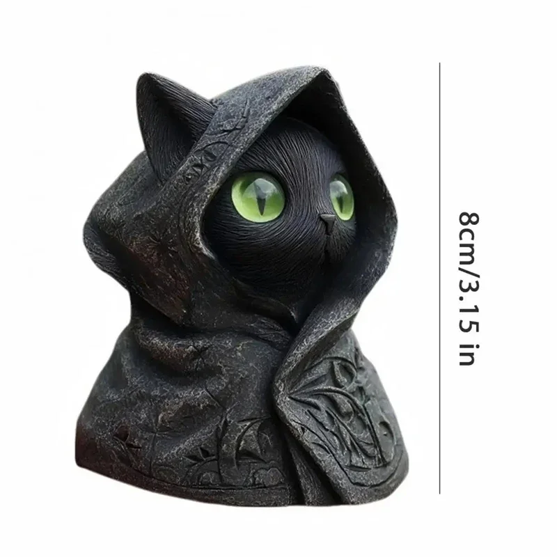 مجموعة تمثال القطة السوداء المصنوعة يدويًا من الراتنج المنحوتات الصغيرة لديكور الهالوين هدية لمحبي القطط