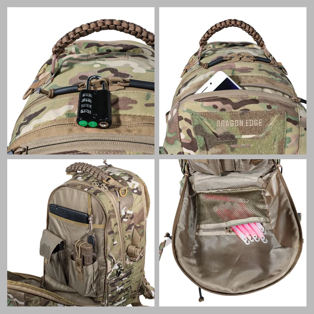 حقيبة ظهر مقاومة للماء من النايلون بسعة كبيرة للرياضات الخارجية ومغامرات التخييم والسفر التكتيكي مع ميزة ناعمة